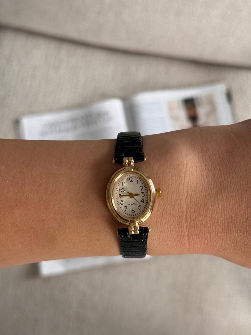 Women’s Gold Watch: Oval Case, Quartz Leather Strap,Gift for her