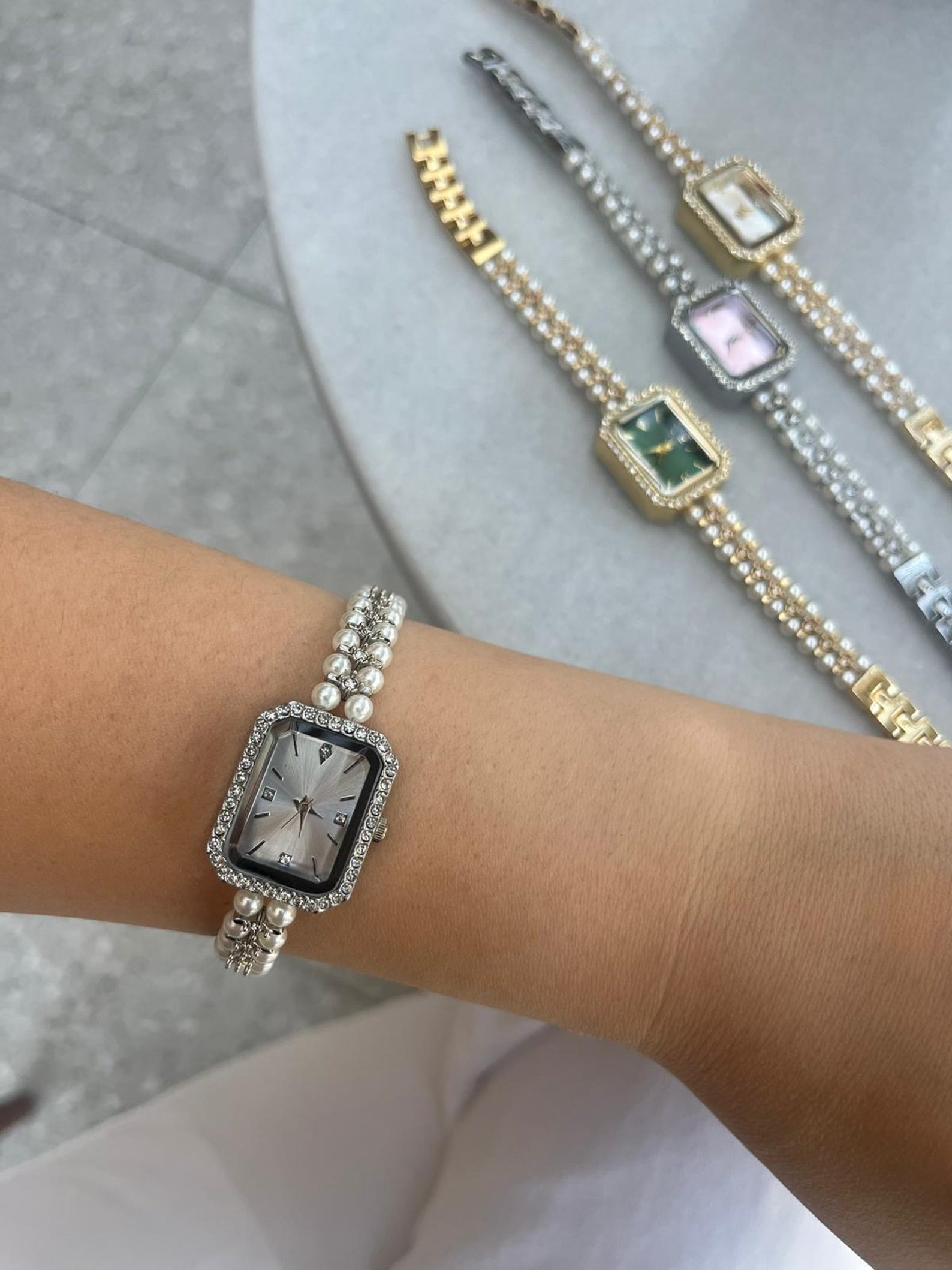 Pearl Bracelet Women’s Watch, Rectangular Dial 26–30mm, Gift for Her
