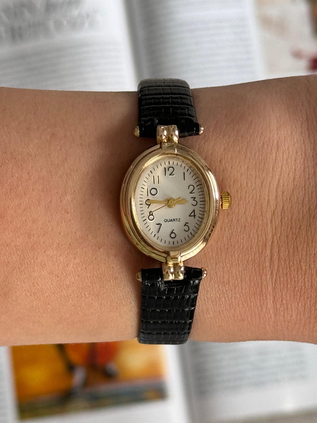 Women’s Gold Watch: Oval Case, Quartz Leather Strap,Gift for her