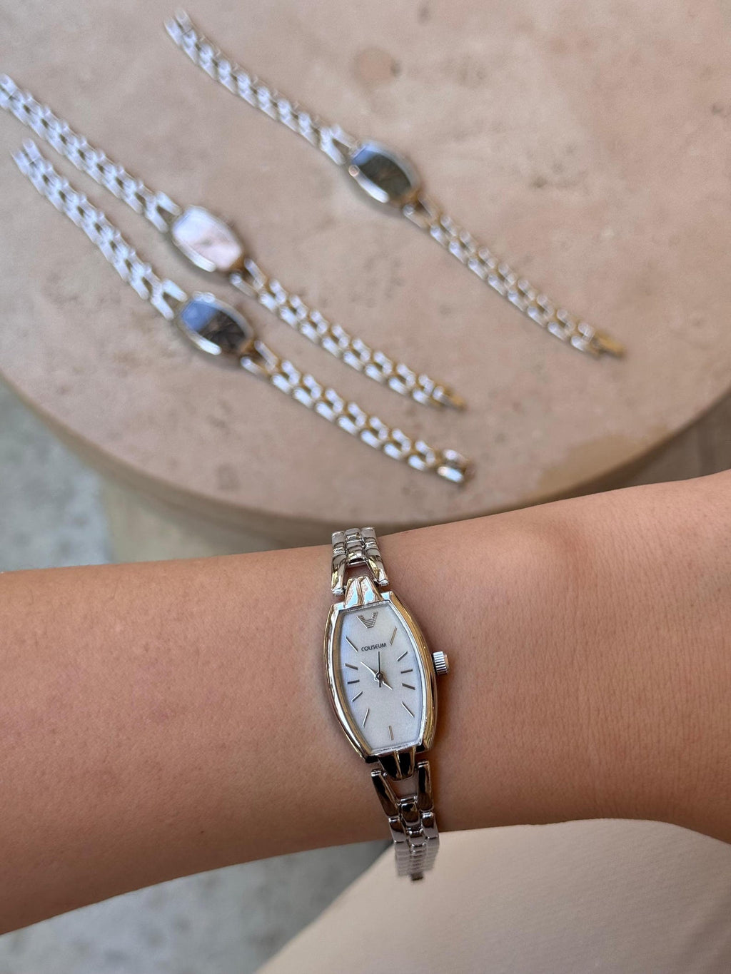 Silver Women’s Watch, Minimalist 22mm Dial, Gold-Tone Bracelet, Gift for Her