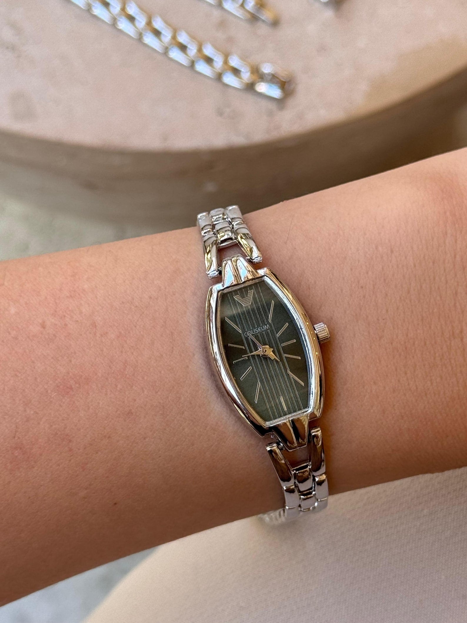 Silver Women’s Watch, Minimalist 22mm Dial, Gold-Tone Bracelet, Gift for Her