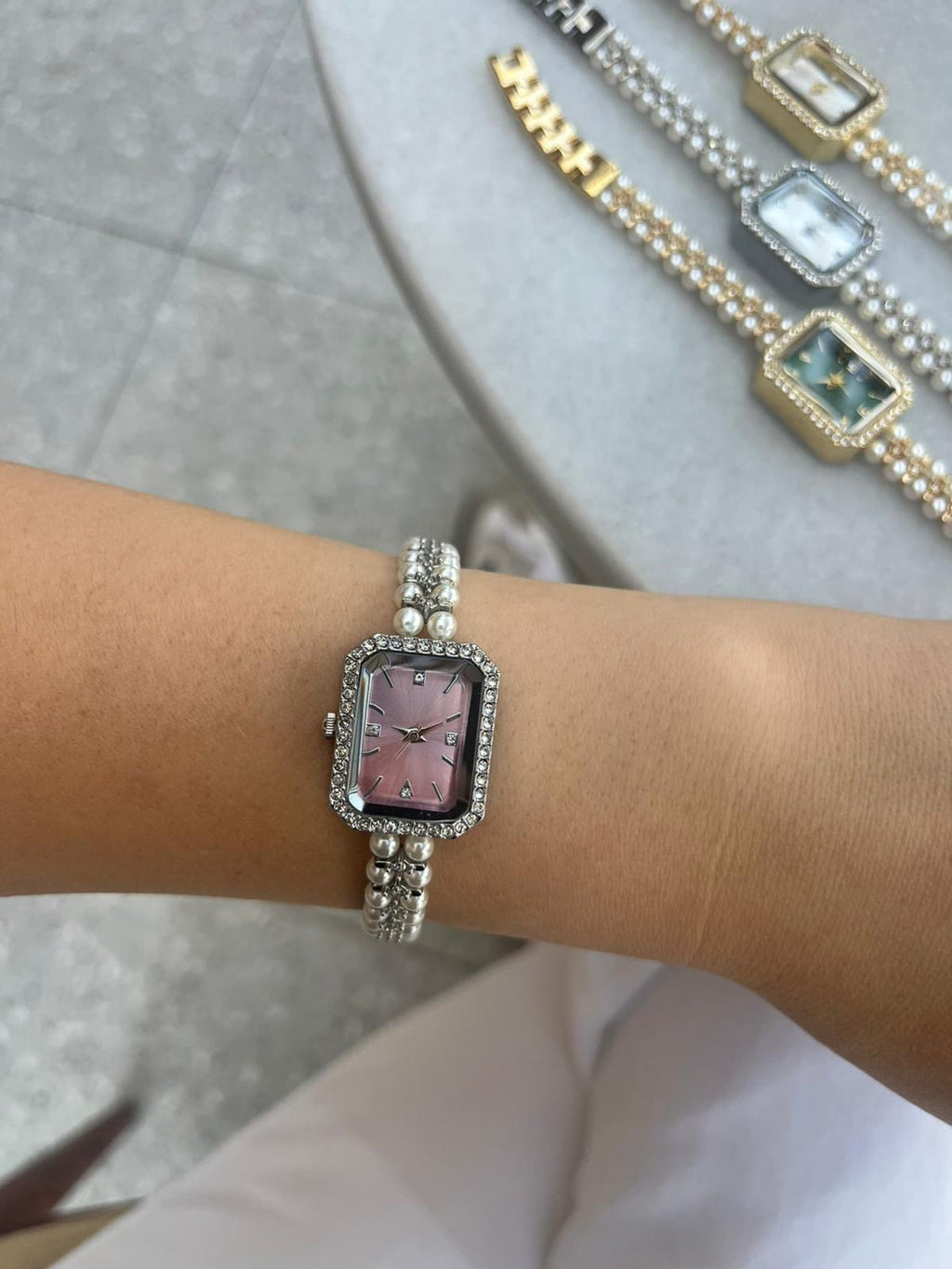 Pearl Bracelet Women’s Watch, Rectangular Dial 26–30mm, Gift for Her