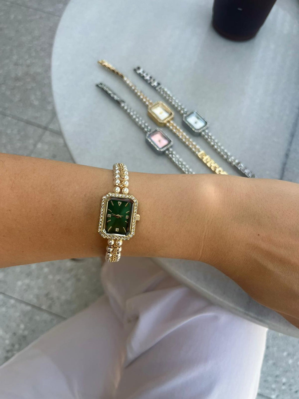 Pearl Bracelet Women’s Watch, Rectangular Dial 26–30mm, Gift for Her