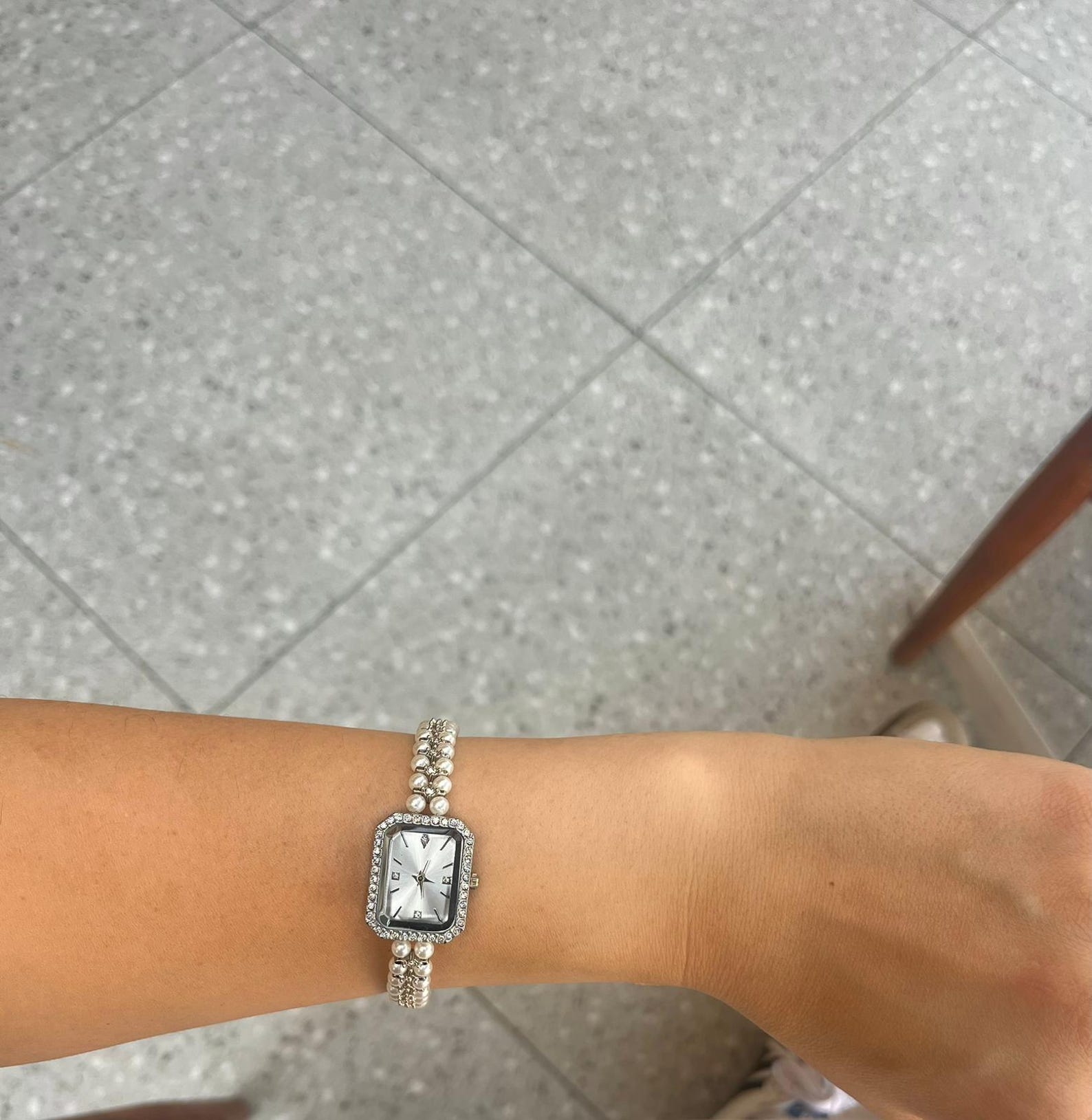 Pearl Bracelet Women’s Watch, Rectangular Dial 26–30mm, Gift for Her