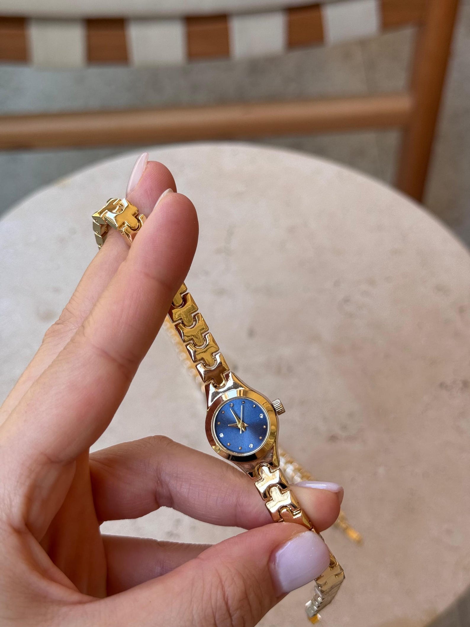 Gold Women’s Watch, Elegant Dial with Crystal Markers, Classic Bracelet,  Gift for Her
