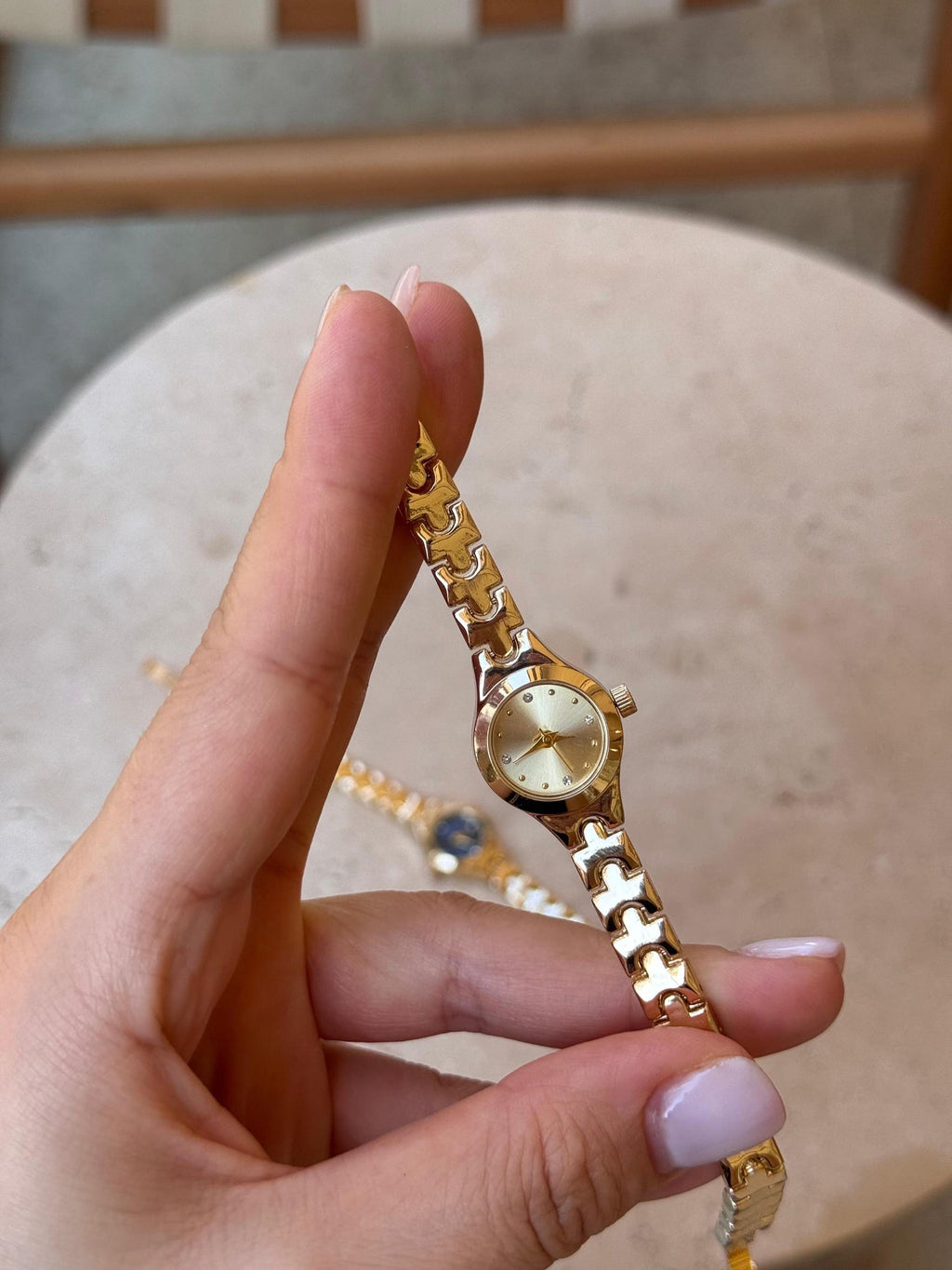 Gold Women’s Watch, Elegant Dial with Crystal Markers, Classic Bracelet,  Gift for Her