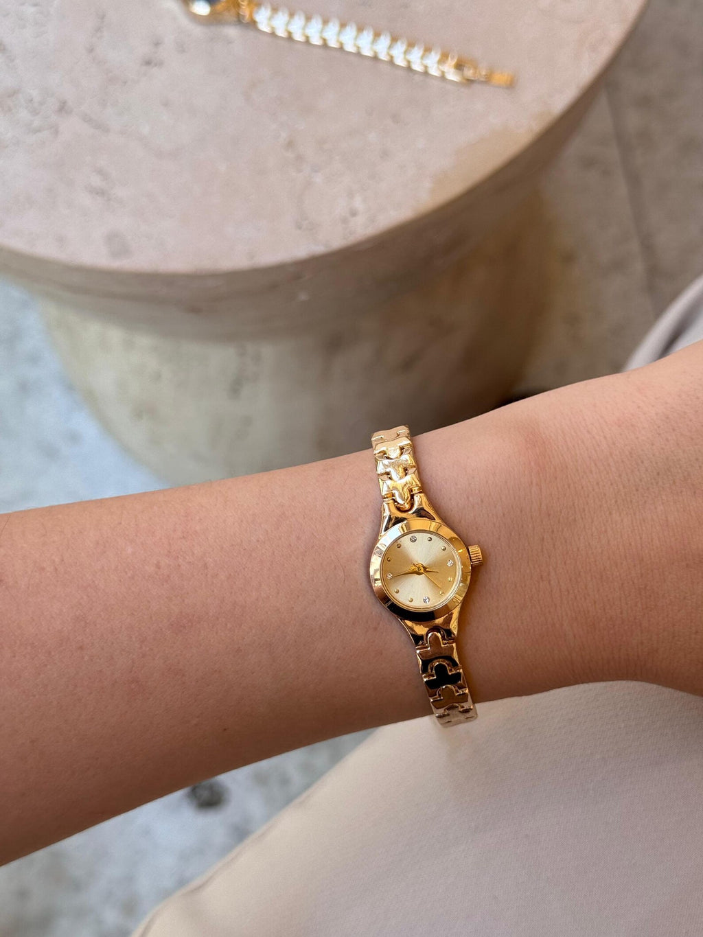 Gold Women’s Watch, Elegant Dial with Crystal Markers, Classic Bracelet,  Gift for Her