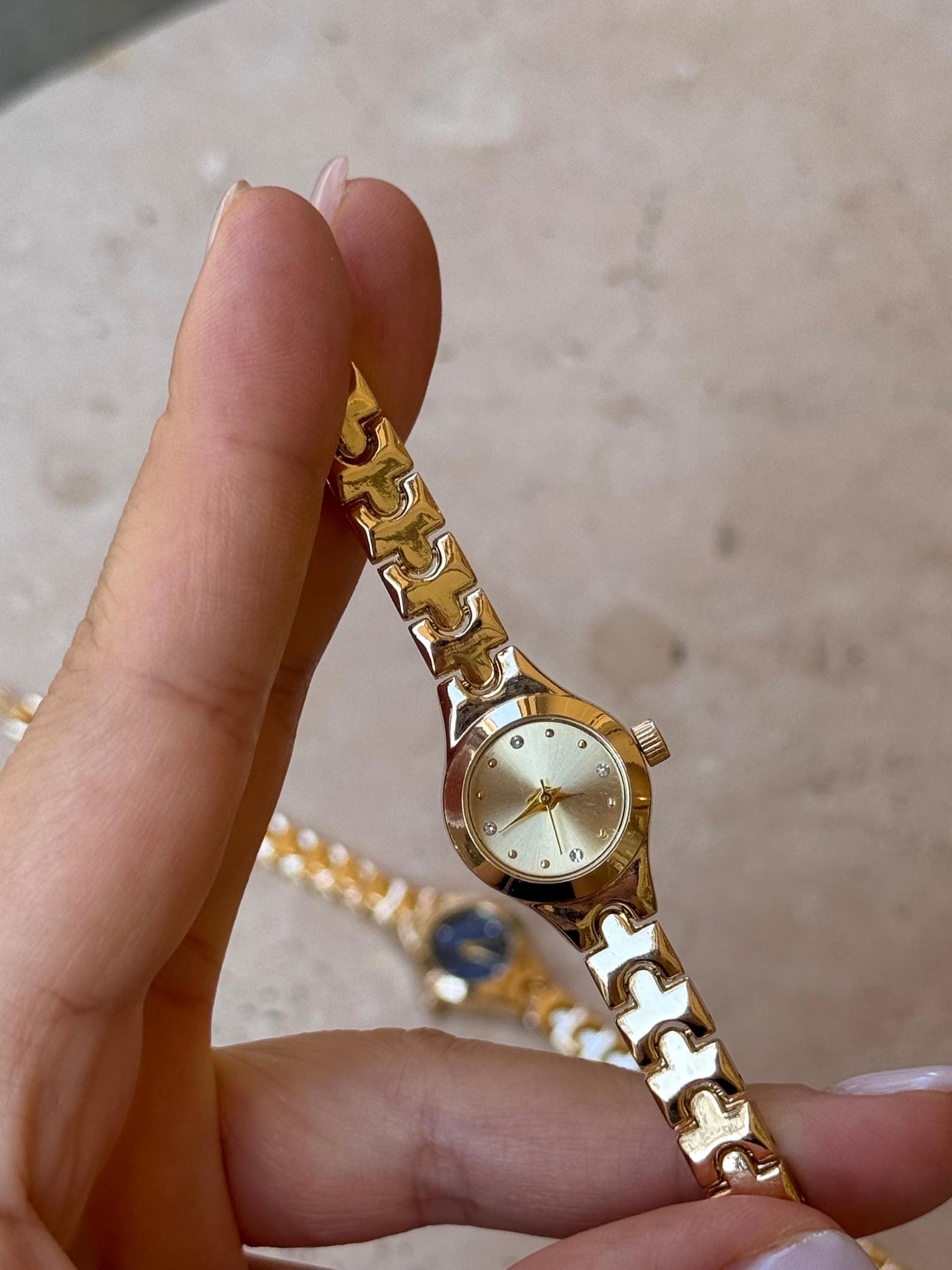 Gold Women’s Watch, Elegant Dial with Crystal Markers, Classic Bracelet,  Gift for Her