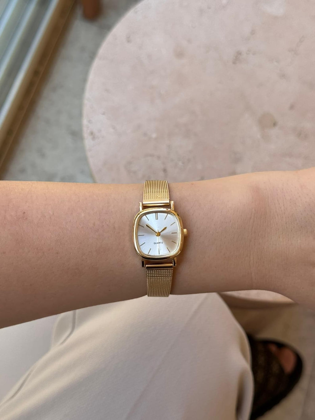 Gold Women’s Watch, Mesh Bracelet, Small Dial Quartz Watch, Gift for Her