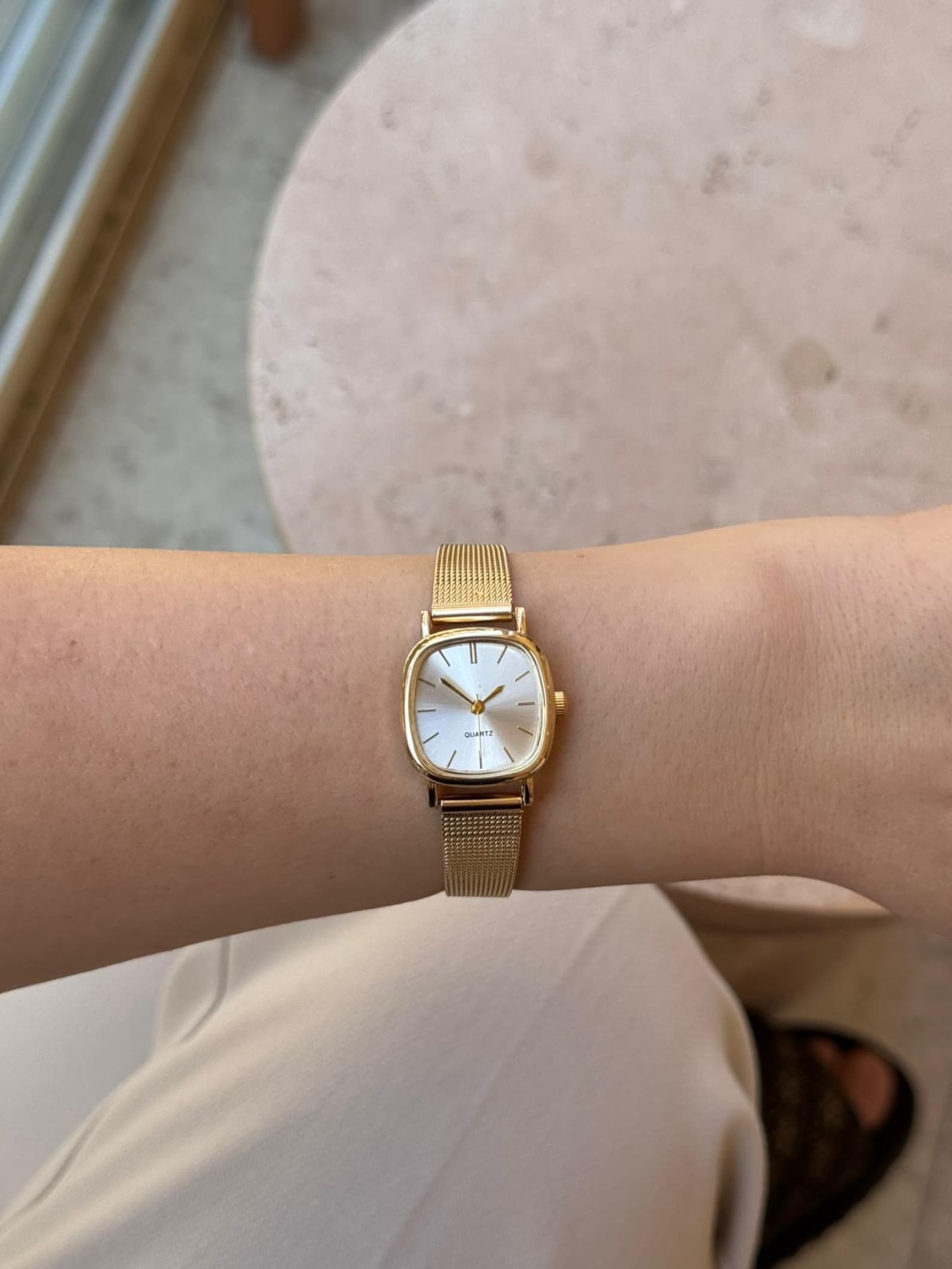 Gold Women’s Watch, Mesh Bracelet, Small Dial Quartz Watch, Gift for Her