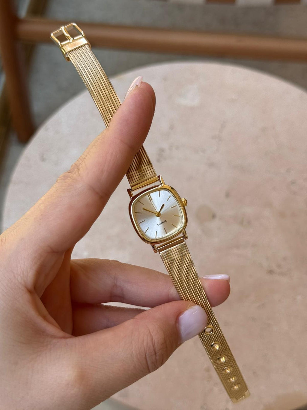 Gold Women’s Watch, Mesh Bracelet, Small Dial Quartz Watch, Gift for Her