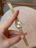 Gold Women’s Watch, Mesh Bracelet, Small Dial Quartz Watch, Gift for Her