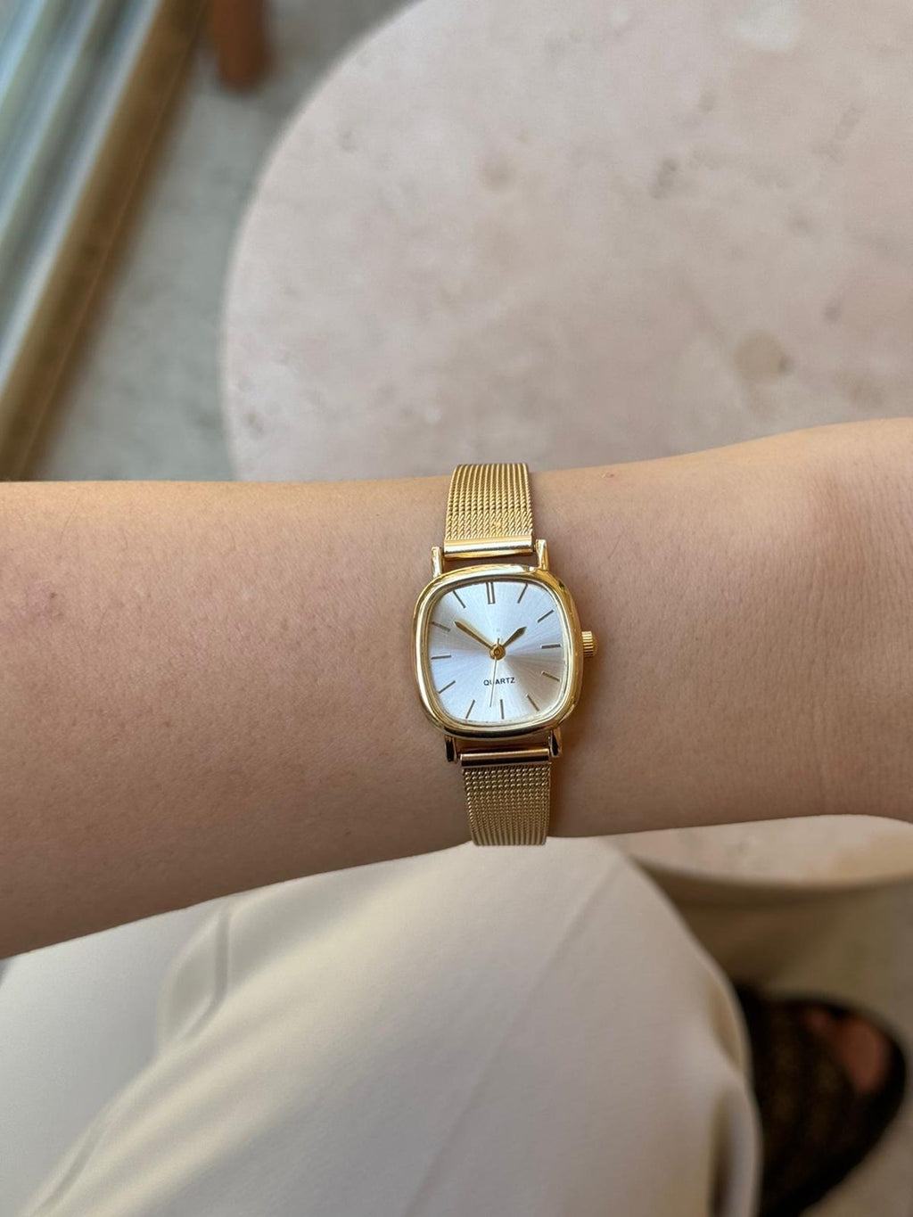 Gold Women’s Watch, Mesh Bracelet, Small Dial Quartz Watch, Gift for Her