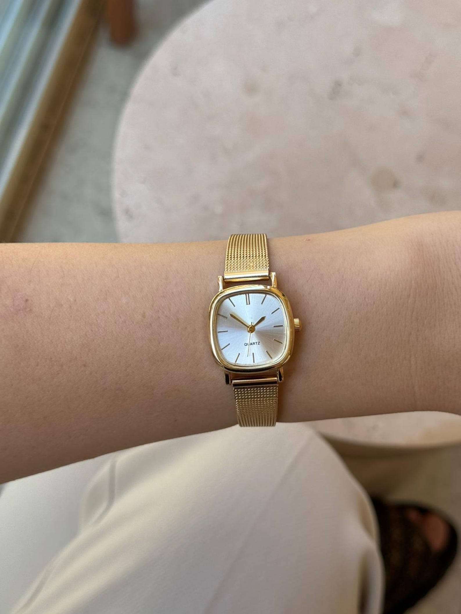 Gold Women’s Watch, Mesh Bracelet, Small Dial Quartz Watch, Gift for Her