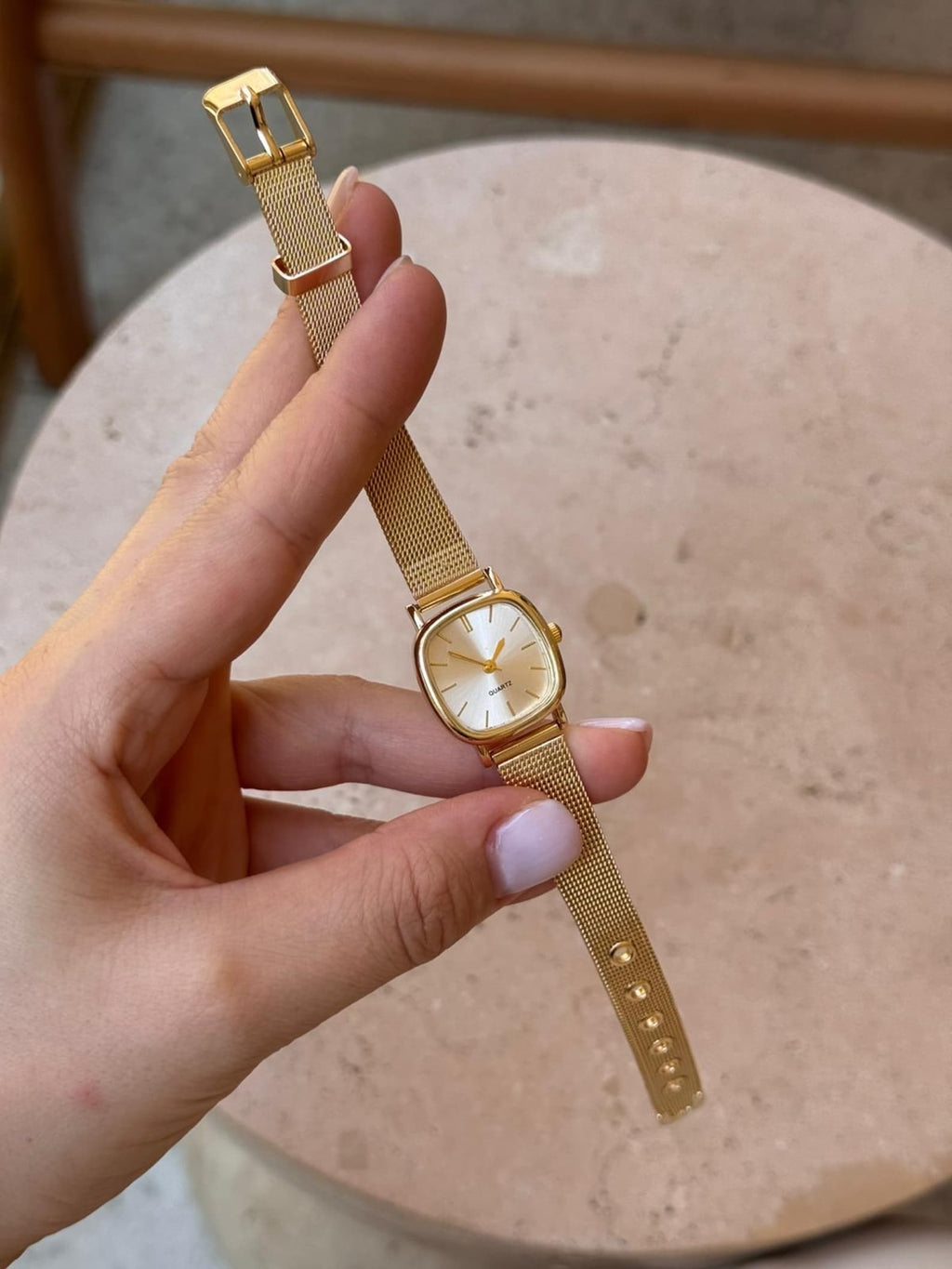 Gold Women’s Watch, Mesh Bracelet, Small Dial Quartz Watch, Gift for Her