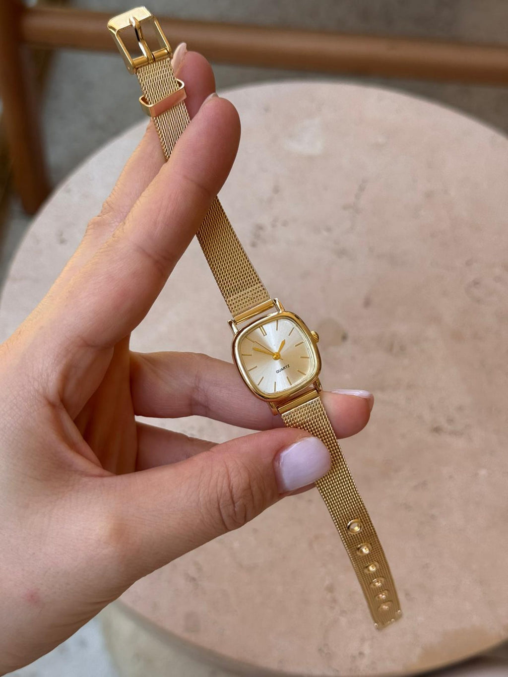 Gold Women’s Watch, Mesh Bracelet, Small Dial Quartz Watch, Gift for Her