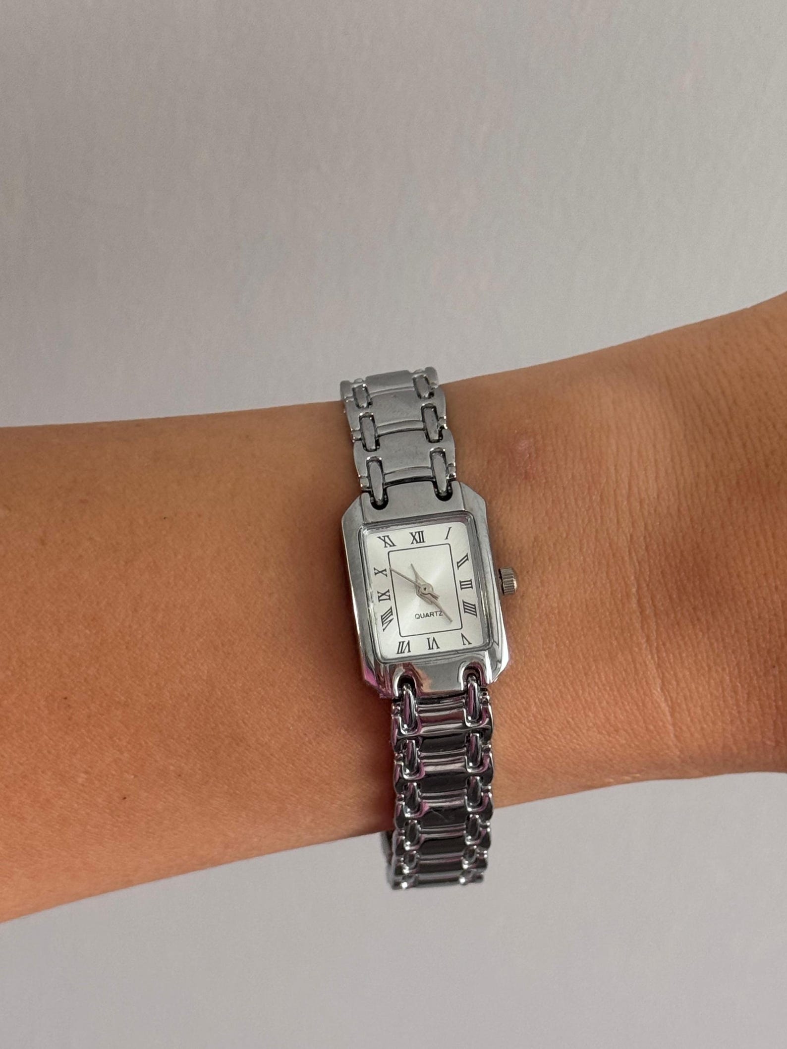 Silver Bracelet Watch Women, Rectangular Dial, Minimalist Watch, Gift for Her
