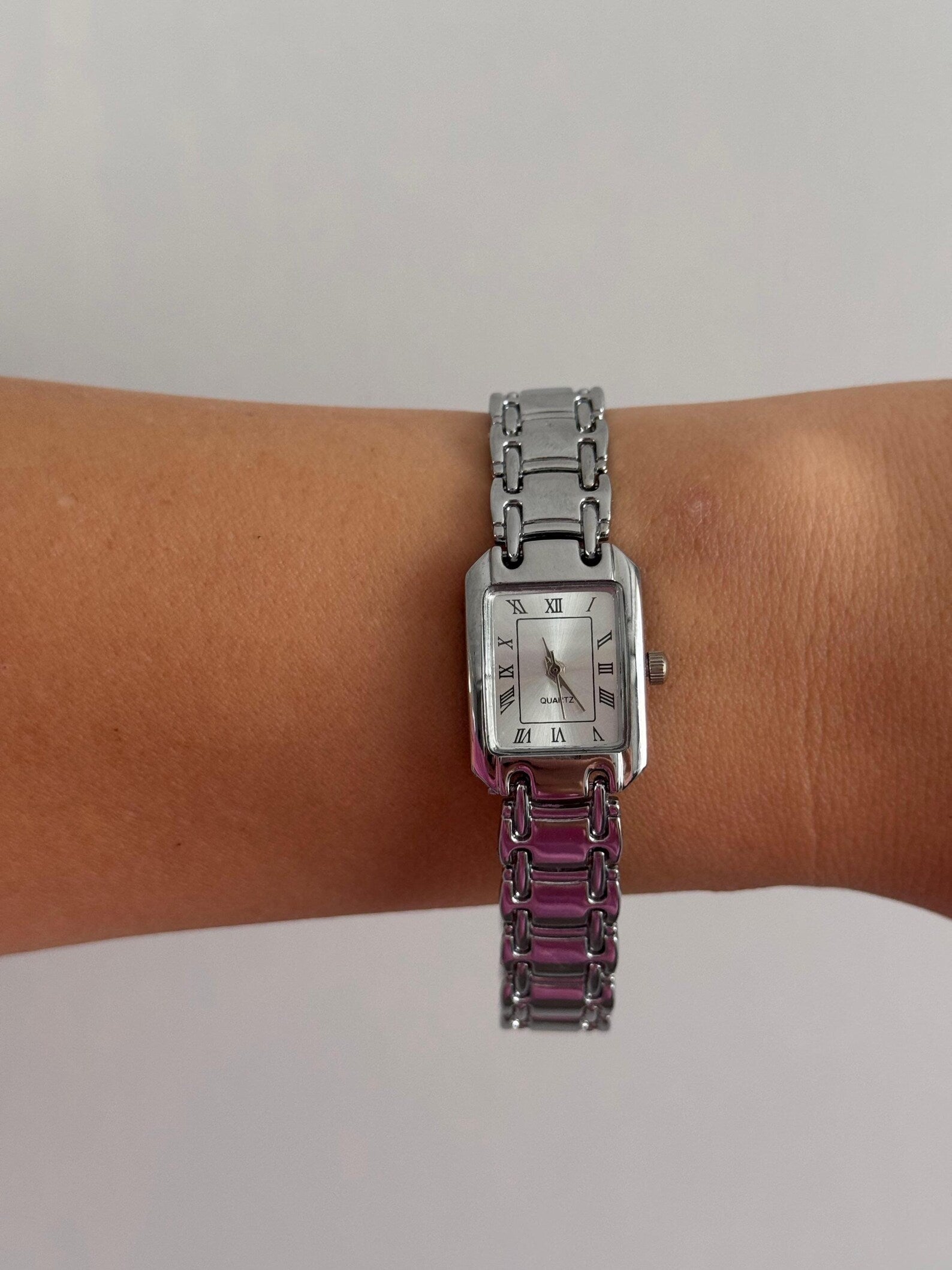 Silver Bracelet Watch Women, Rectangular Dial, Minimalist Watch, Gift for Her