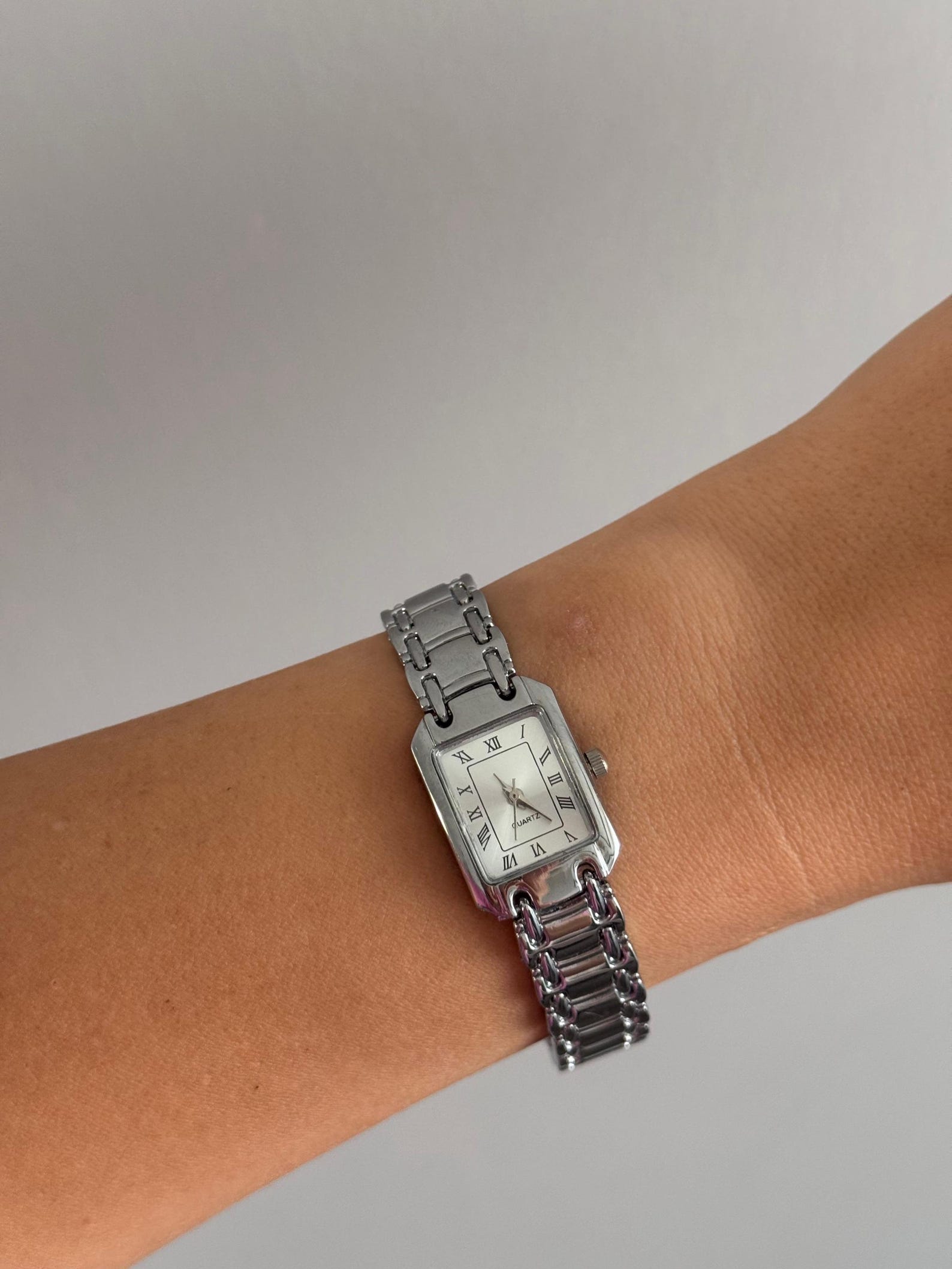 Silver Bracelet Watch Women, Rectangular Dial, Minimalist Watch, Gift for Her