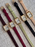 Gold Square Watch – Minimalist Roman Numeral Dial, Faux Leather Strap