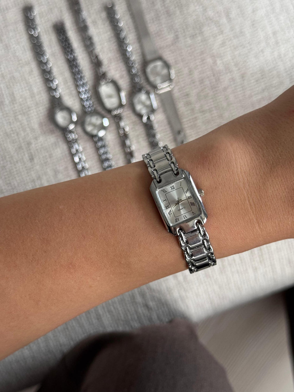 Silver Women’s Watch, Minimalist Bracelet, Quartz Movement