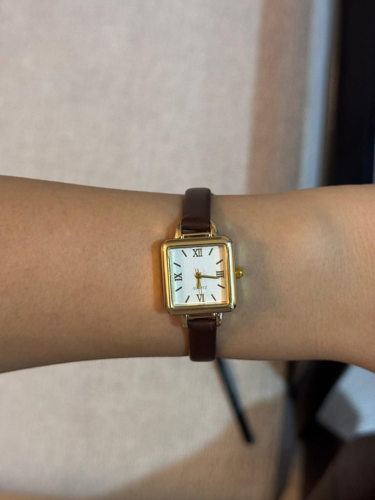 Square Gold Women's Watch, Minimalist Faux Leather Strap, Small Dainty Watch, Gift for Her