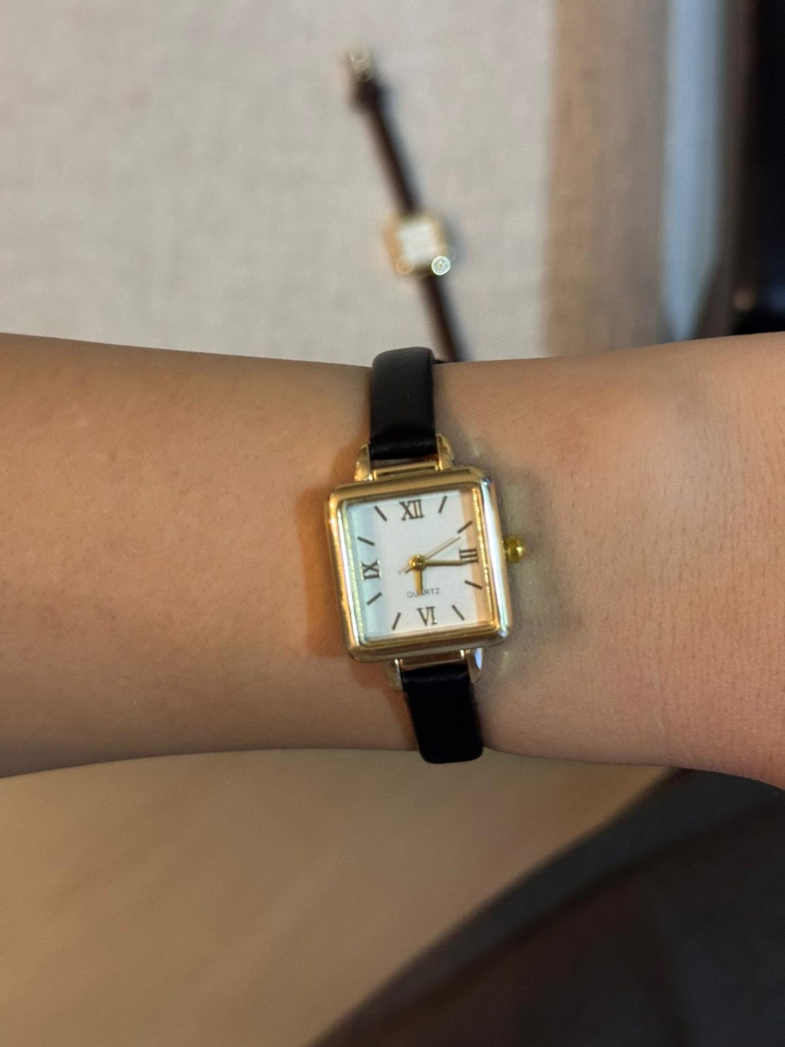 Square Gold Women's Watch, Minimalist Faux Leather Strap, Small Dainty Watch, Gift for Her
