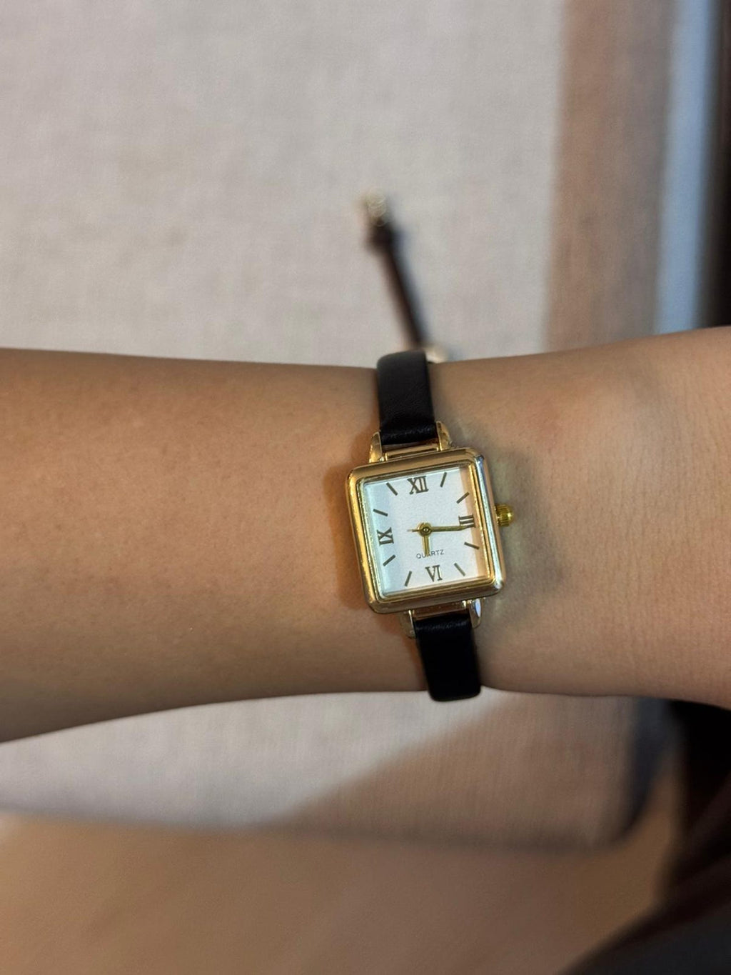 Square Gold Women's Watch, Minimalist Faux Leather Strap, Small Dainty Watch, Gift for Her