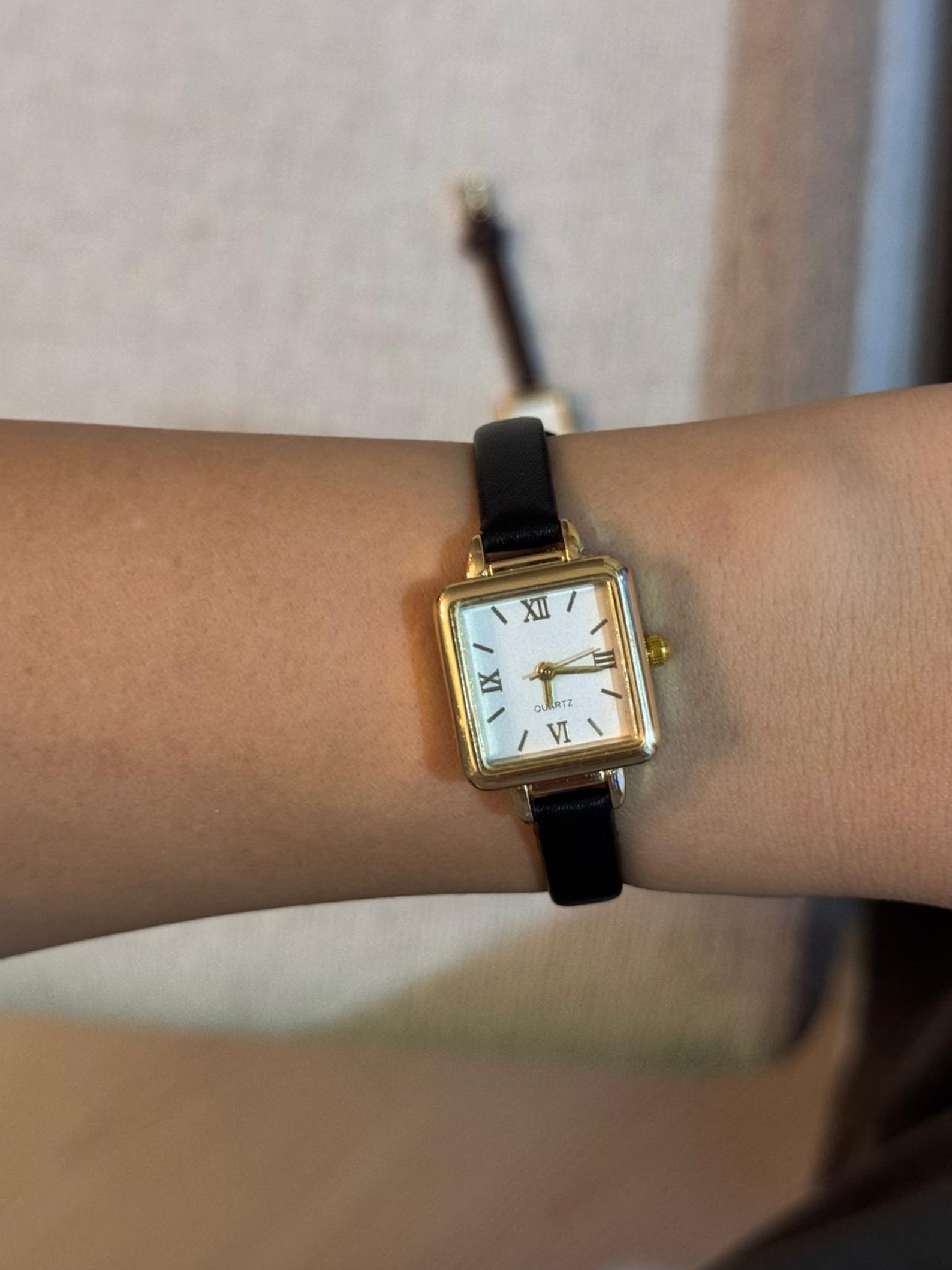 Square Gold Women's Watch, Minimalist Faux Leather Strap, Small Dainty Watch, Gift for Her