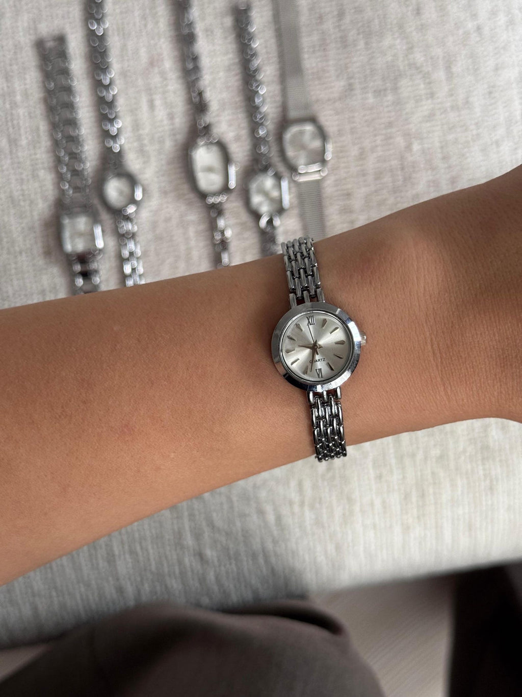 Silver Women’s Watch, Minimalist Bracelet, Quartz Movement
