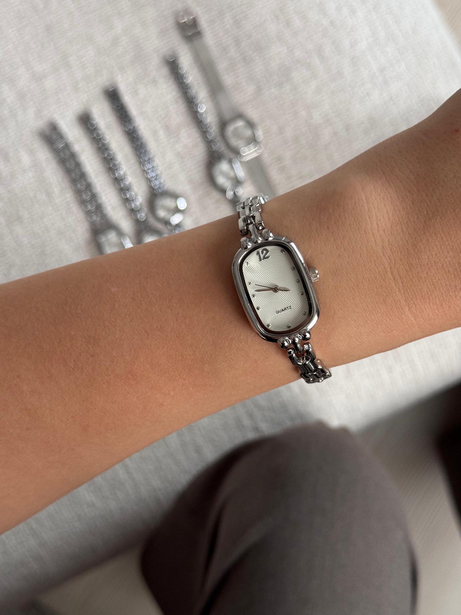 Silver Women’s Watch, Minimalist Bracelet, Quartz Movement