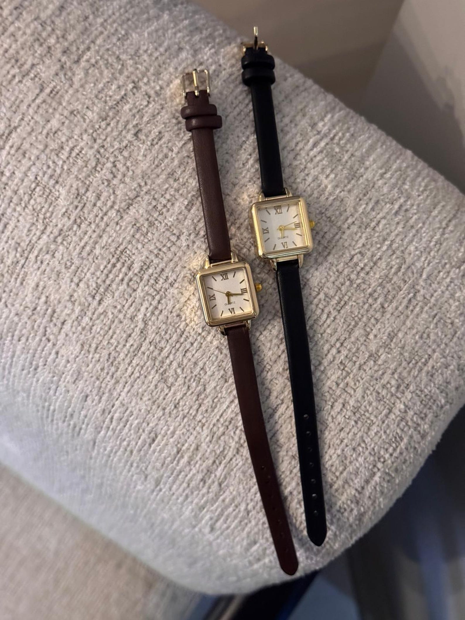 Square Gold Women's Watch, Minimalist Faux Leather Strap, Small Dainty Watch, Gift for Her