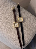 Square Gold Women's Watch, Minimalist Faux Leather Strap, Small Dainty Watch, Gift for Her