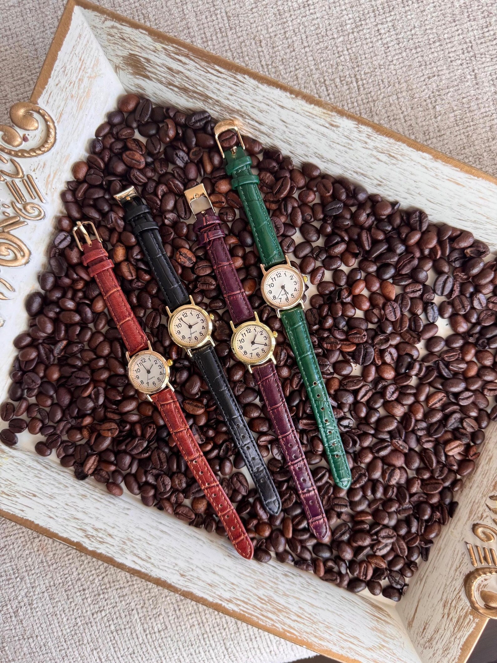 Small Round Dial, Faux Leather Strap, Minimalist Design, Gift for Her