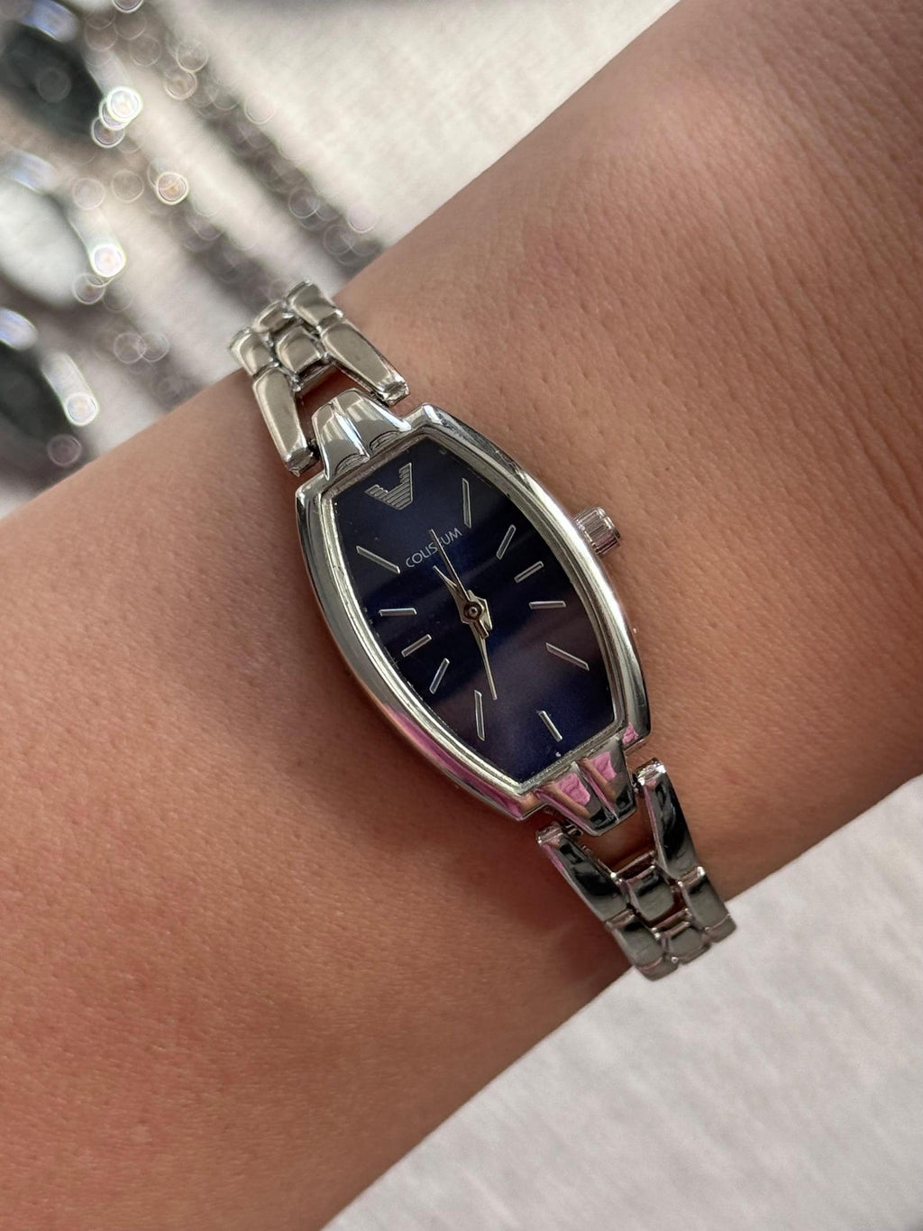 Silver Women’s Watch, Minimalist 22mm Dial, Gold-Tone Bracelet, Gift for Her