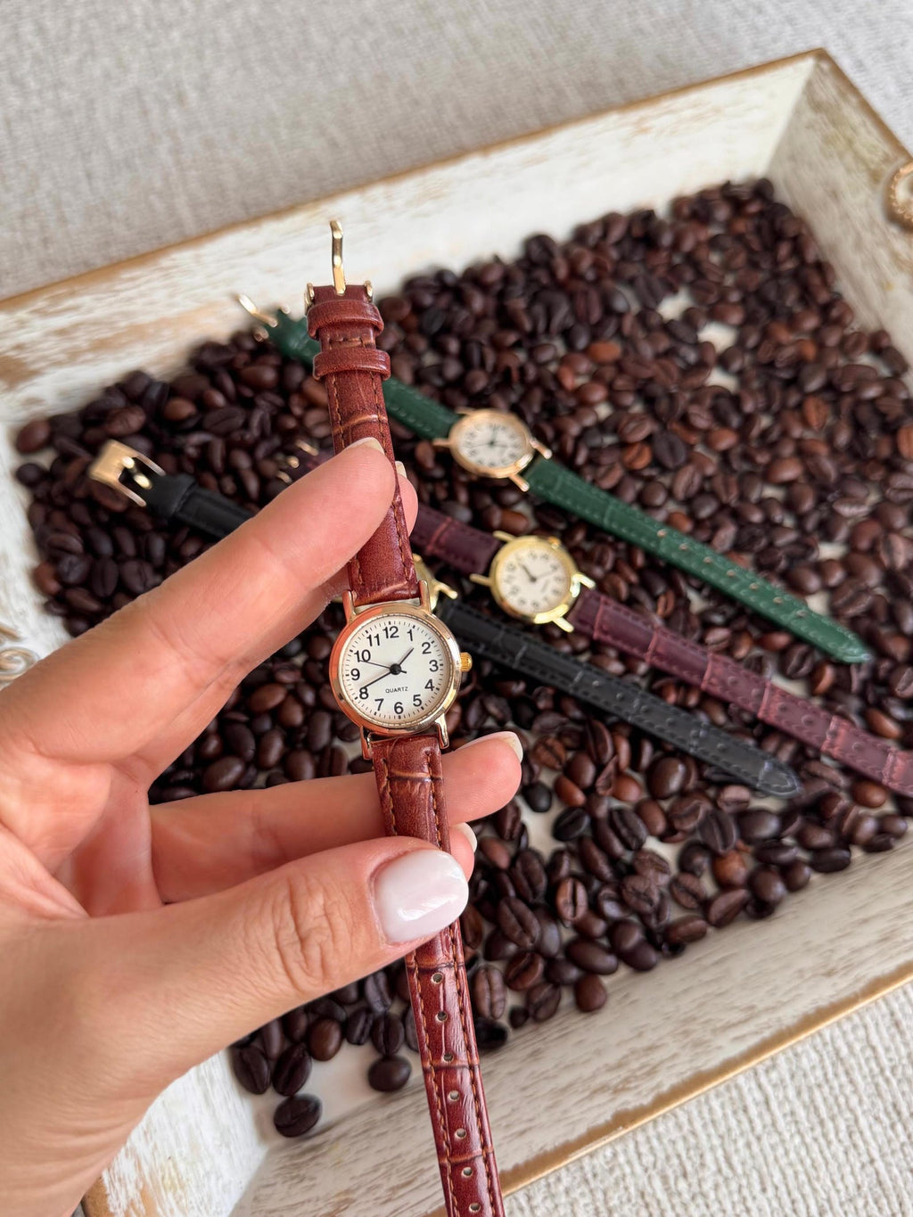 Small Round Dial, Faux Leather Strap, Minimalist Design, Gift for Her