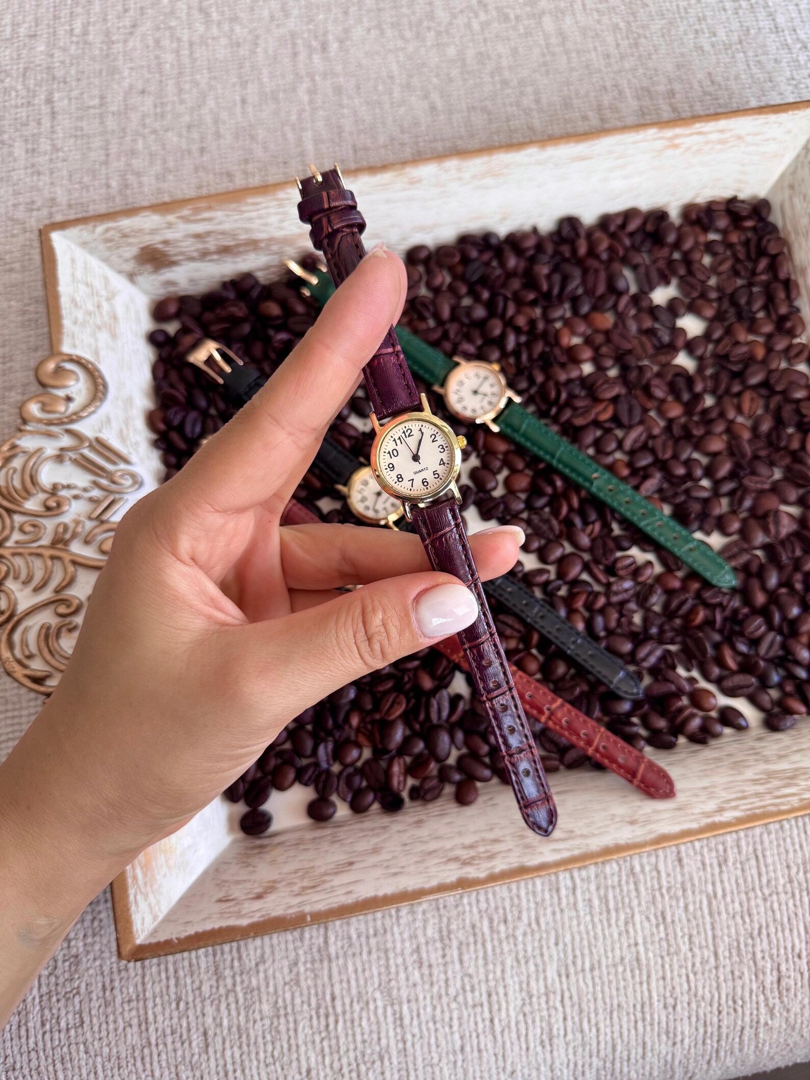 Small Round Dial, Faux Leather Strap, Minimalist Design, Gift for Her