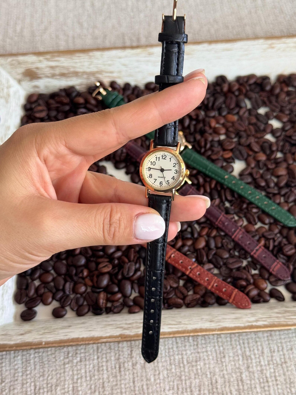 Small Round Dial, Faux Leather Strap, Minimalist Design, Gift for Her