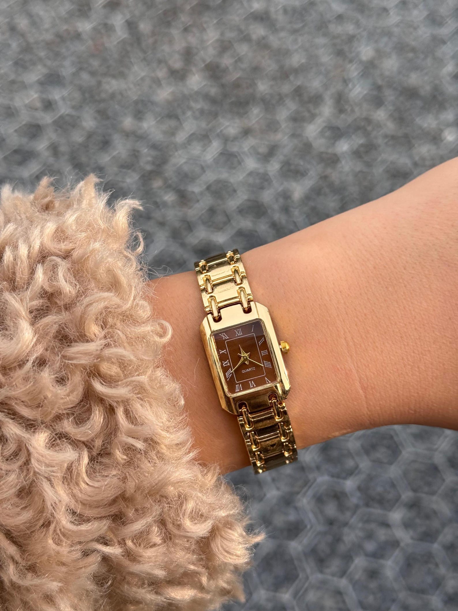 Gold Women’s Bracelet Watch, Roman Numeral Dial, Quartz Movement, Gift for Her