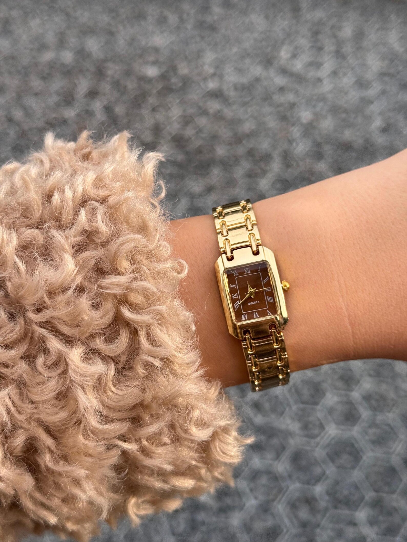 Gold Women’s Bracelet Watch, Roman Numeral Dial, Quartz Movement, Gift for Her