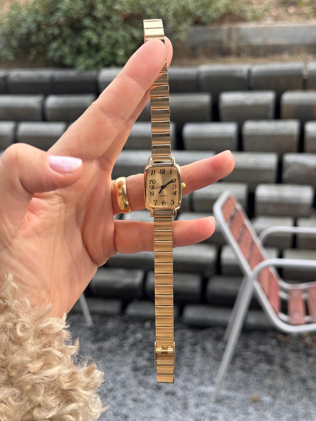 Gold Women’s Watch – Small Square Dial,  Quartz Bracelet, Gift for Her