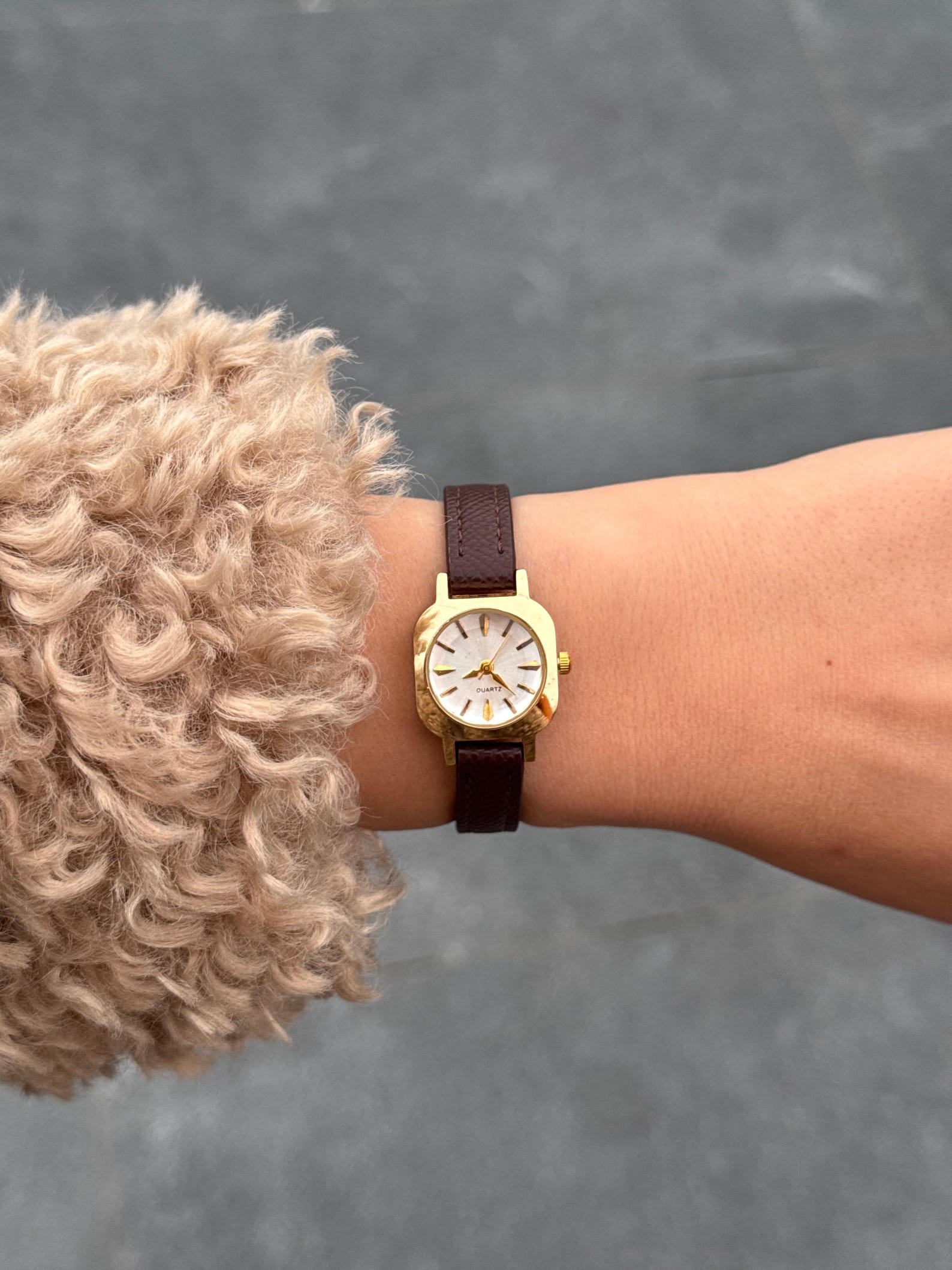Gold Women’s Watch, Small Dial, Faux Leather Strap, Gift for Her