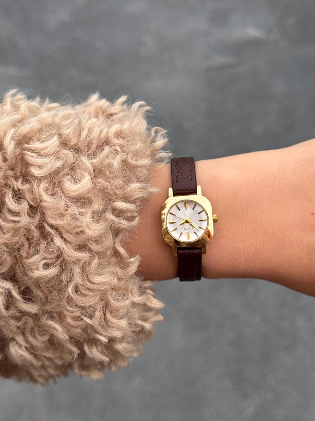 Gold Women’s Watch, Small Dial, Faux Leather Strap, Gift for Her