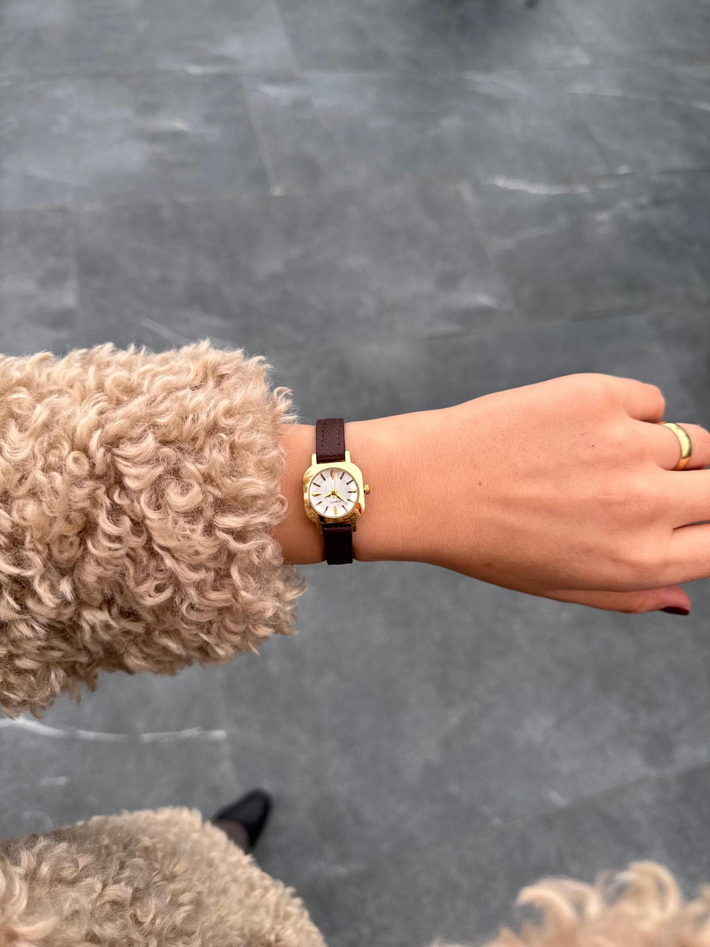 Gold Women’s Watch, Small Dial, Faux Leather Strap, Gift for Her