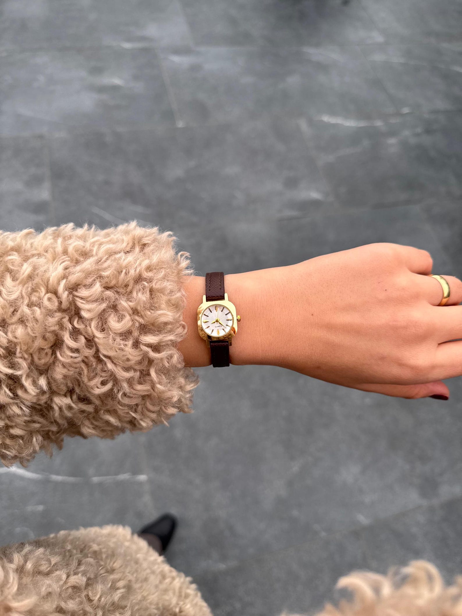 Gold Women’s Watch, Small Dial, Faux Leather Strap, Gift for Her