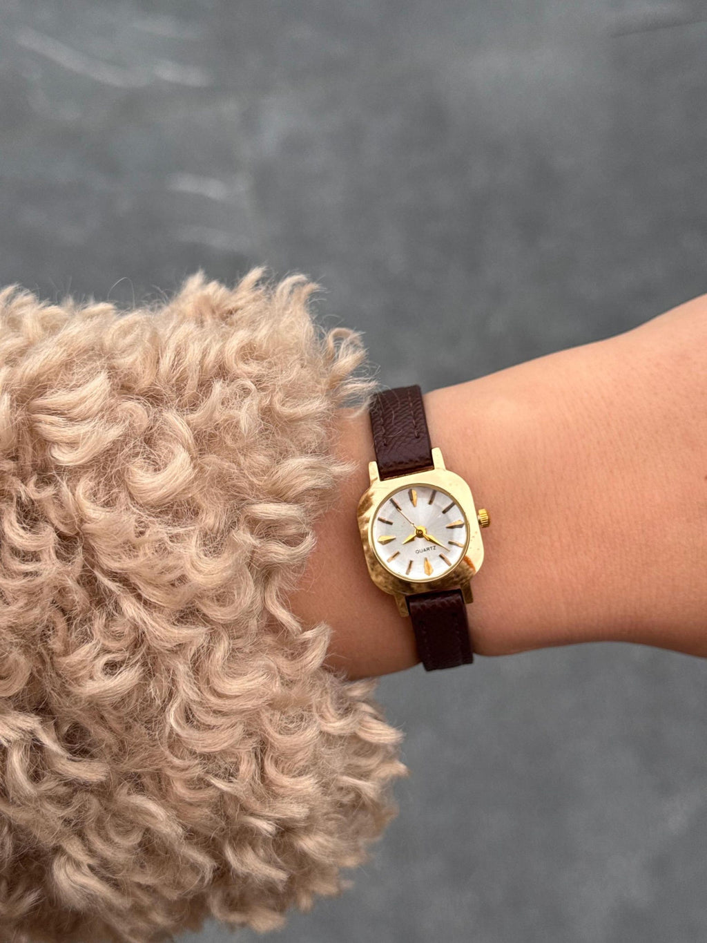 Gold Women’s Watch, Small Dial, Faux Leather Strap, Gift for Her