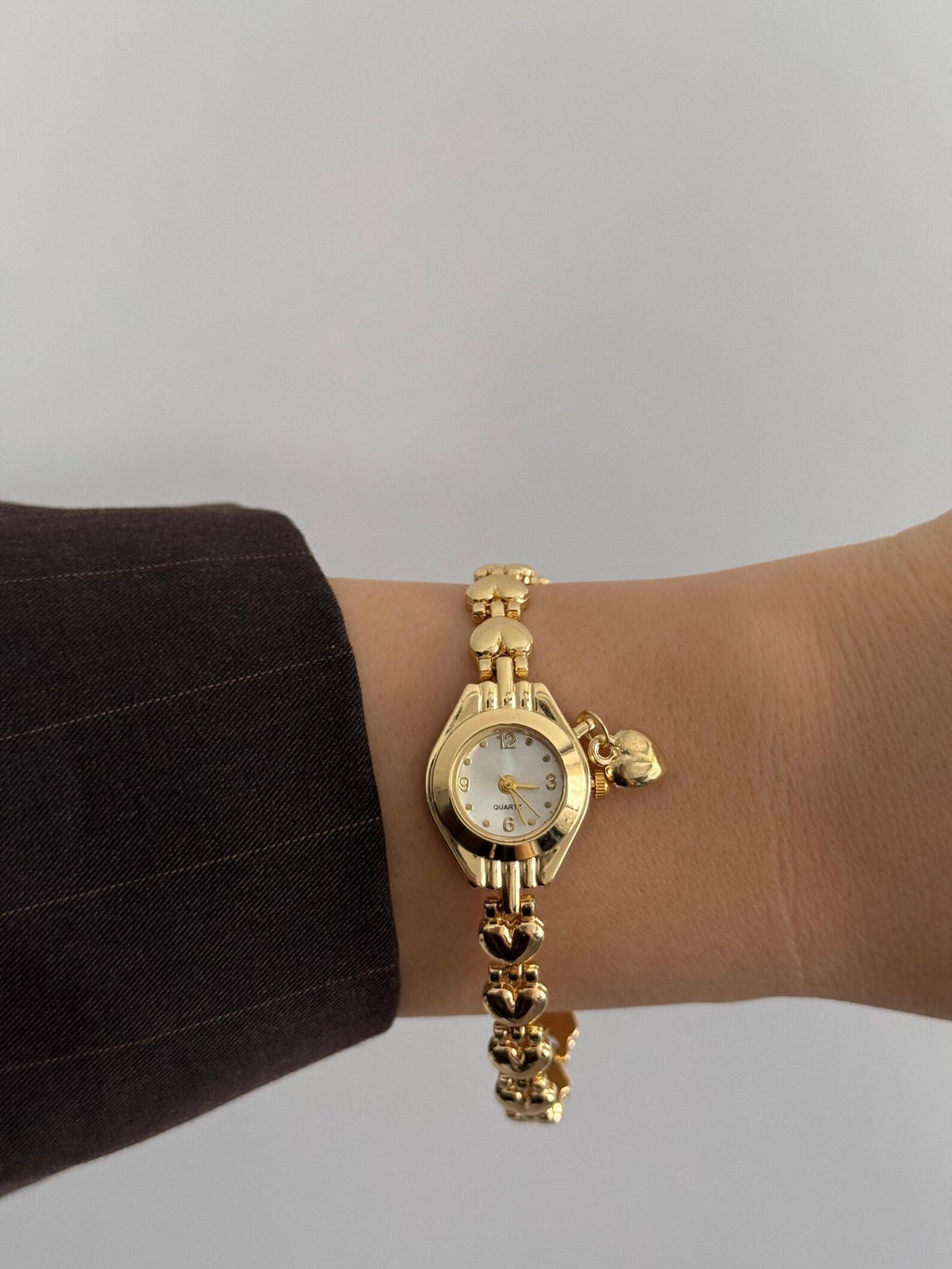 Minimalist Bracelet Watch for Women – Heart Link Gold Silver Watch,
