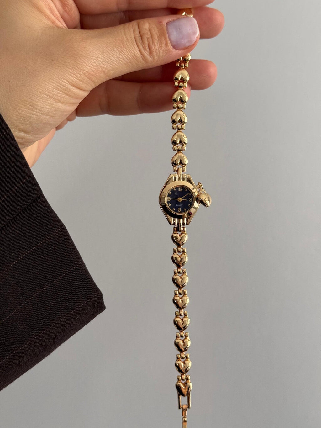 Minimalist Bracelet Watch for Women – Heart Link Gold Silver Watch,