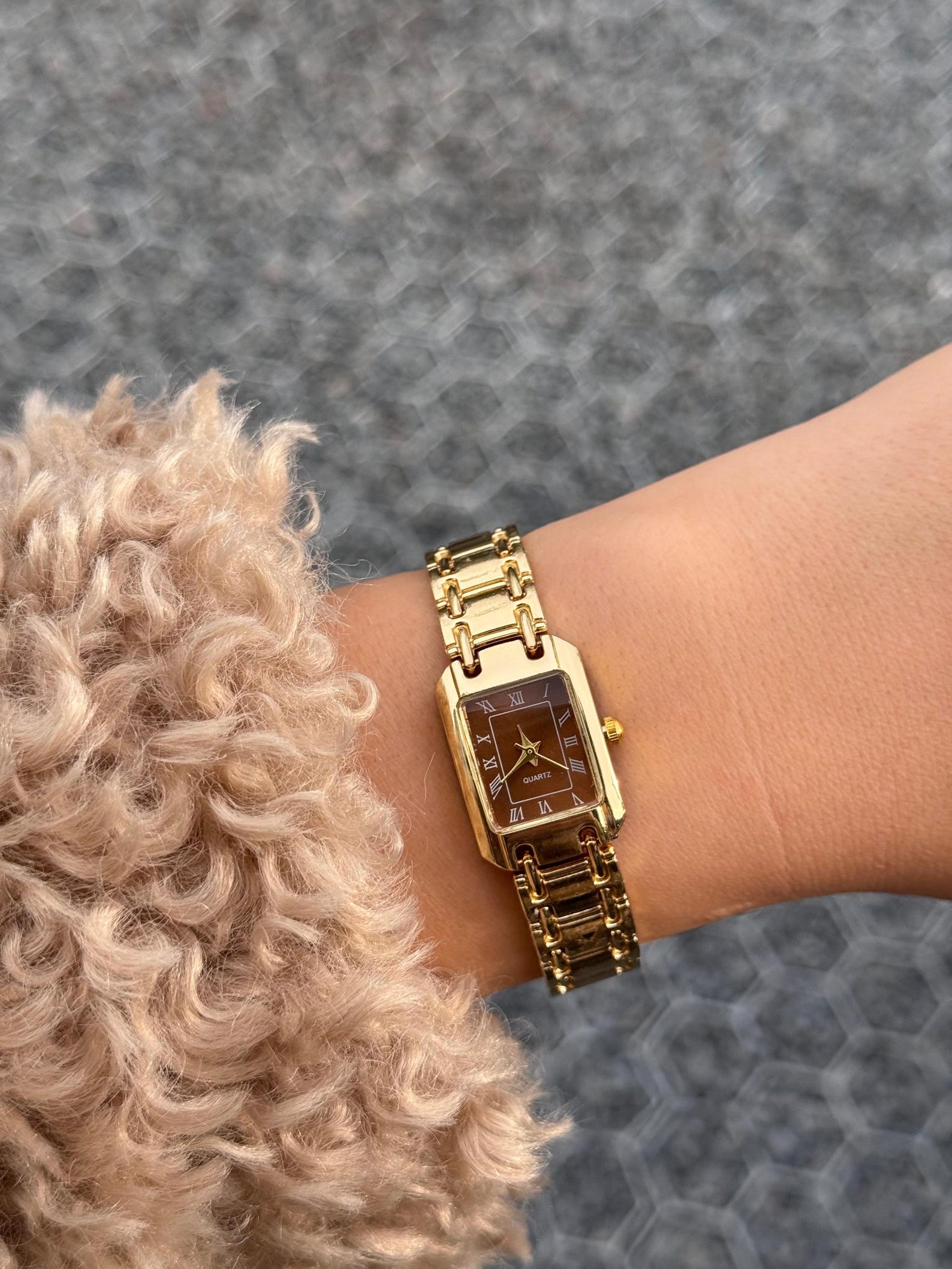 Gold Women’s Bracelet Watch, Roman Numeral Dial, Quartz Movement, Gift for Her