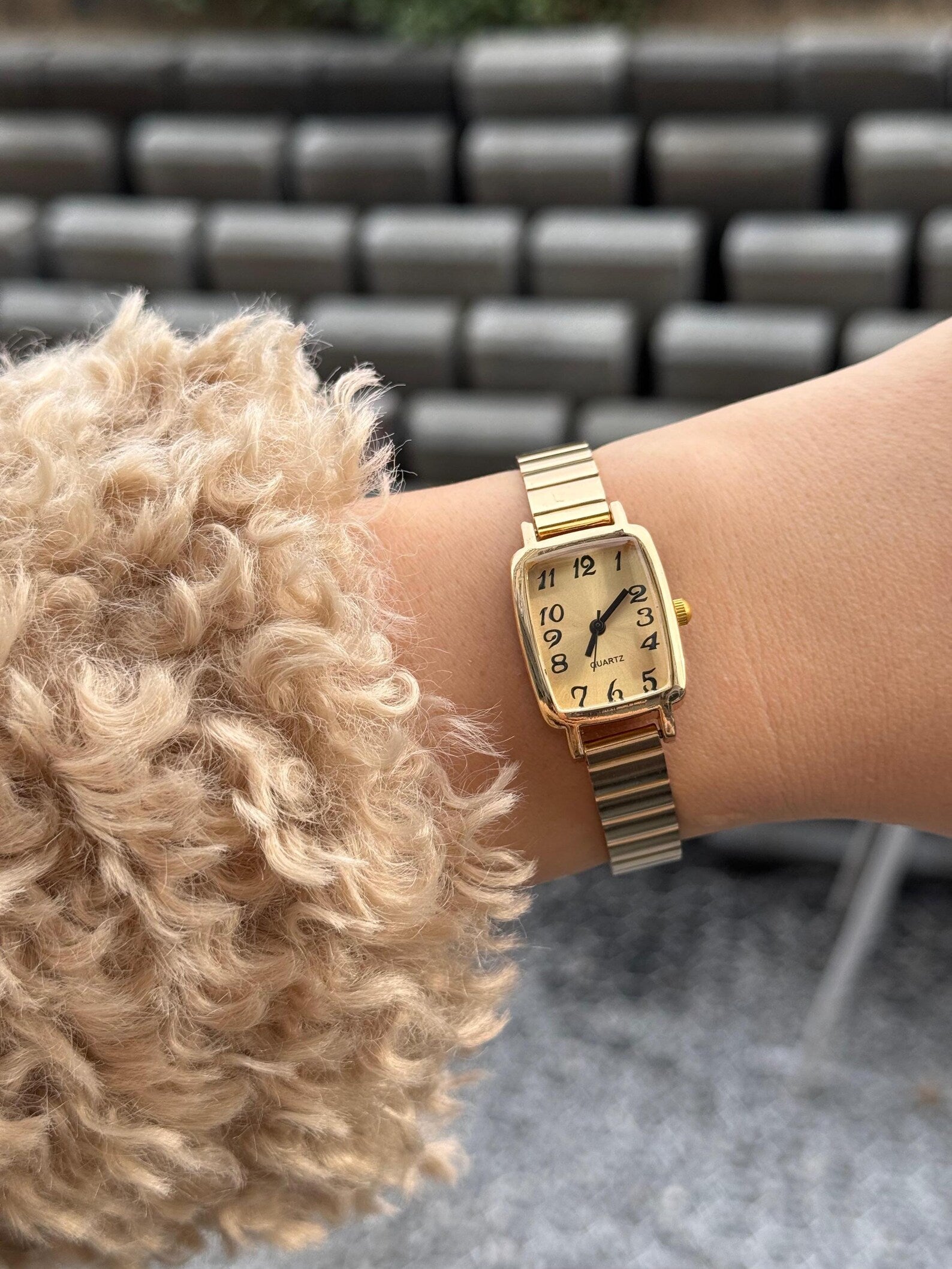 Gold Women’s Watch – Small Square Dial,  Quartz Bracelet, Gift for Her